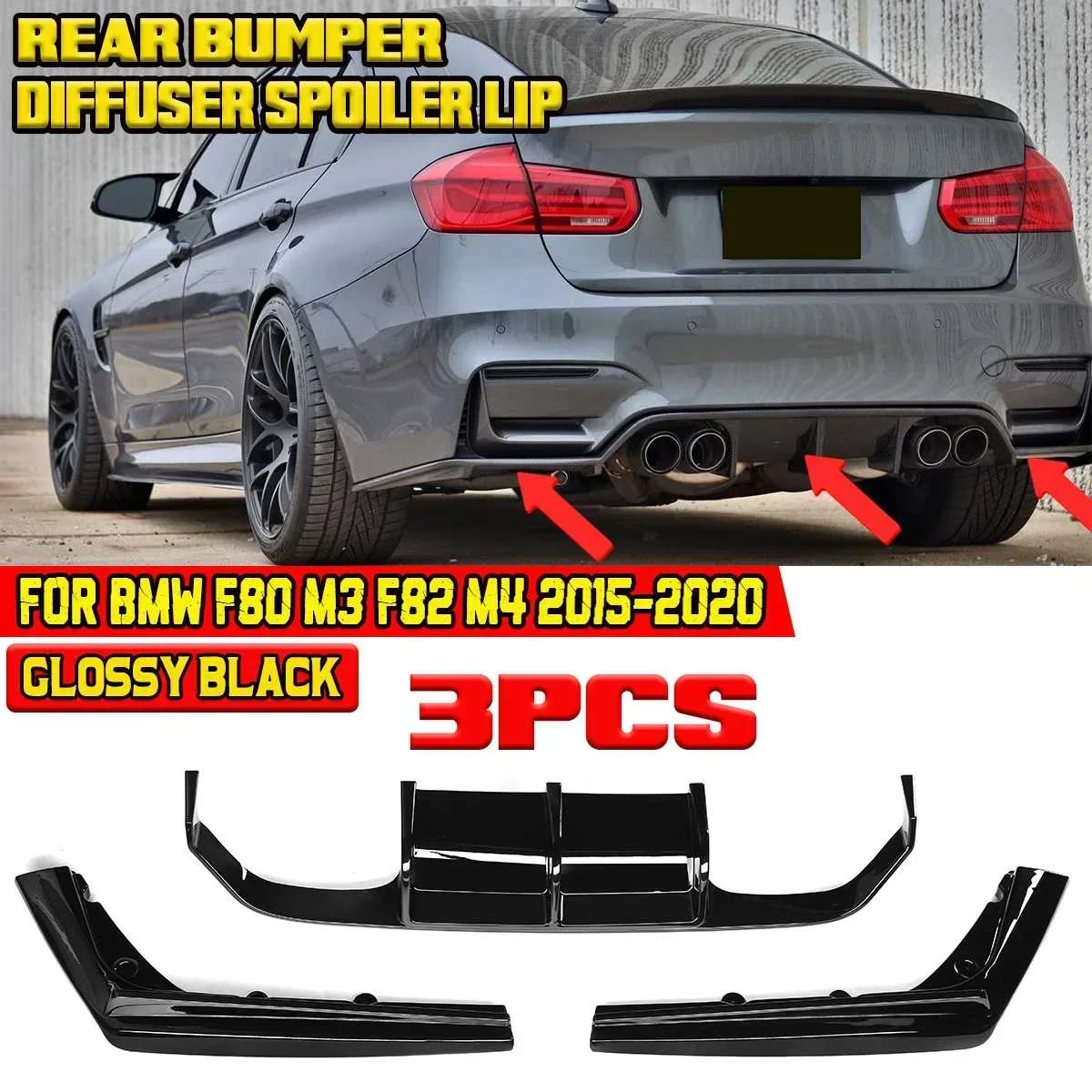 Detachable Car Rear Bumper Splitter Spoiler Bumper Diffuser For BMW F80 M3 F82 M4 2015-2020 Rear Lip Bumper Protector Body Kit