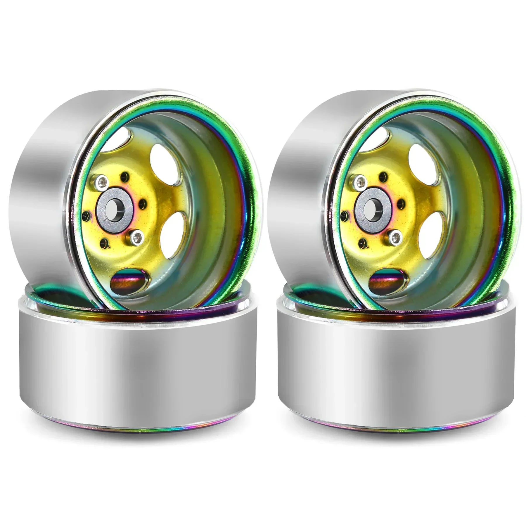 4 قطع إطارات عجلات معدنية Beadlock 1.9 مع إزاحة سلبية لزاحف RC 1/10 - متوافقة مع محوري SCX10 TRX4 D90 والمزيد