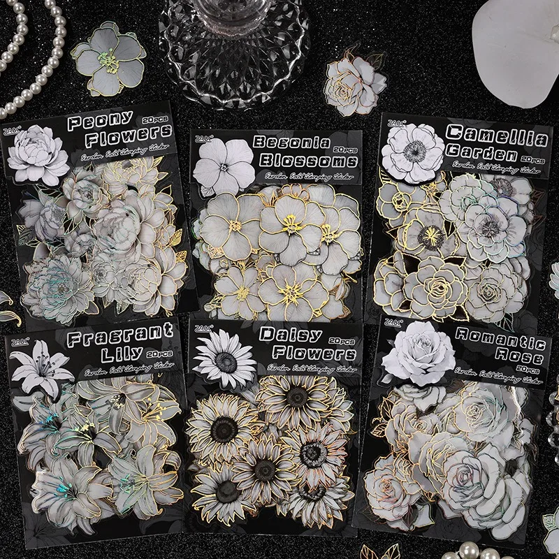 Vintage Floral Decorative Stickers Assorted Rose Peony Lily Camellia Stickers for Scrapbook Journal Card Making DIY Crafts