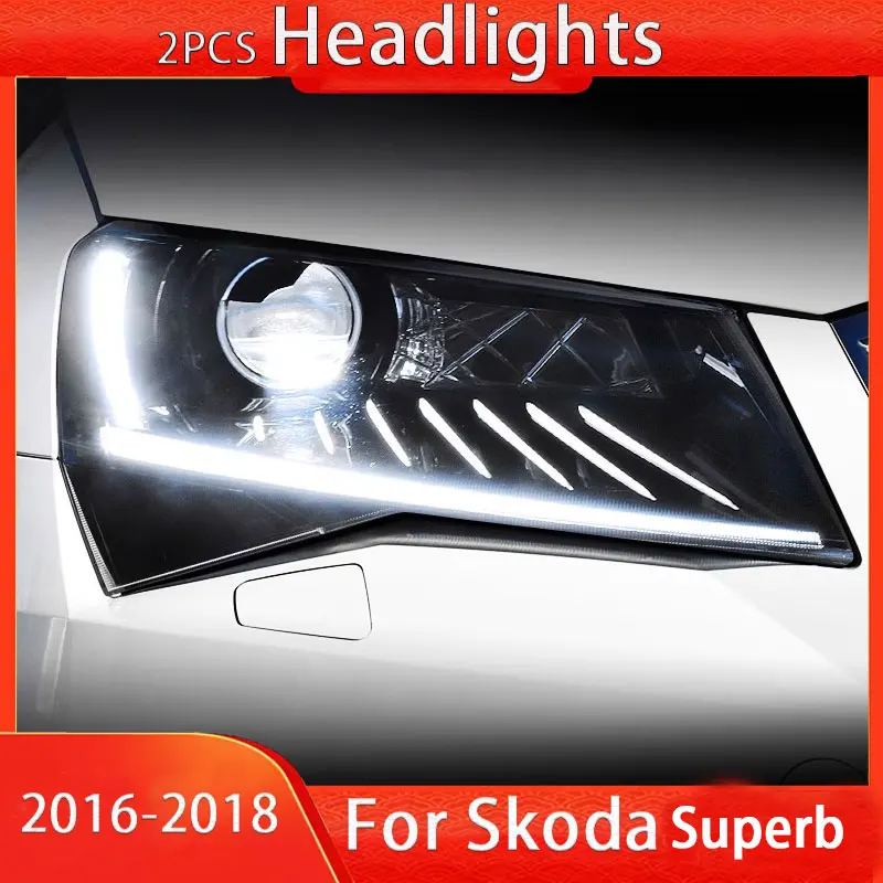 

Фара для Skoda Superb, светодиодная фара 2016-2018, фары DRL, указатель поворота, дальний свет, линза проектора «ангельский глаз»