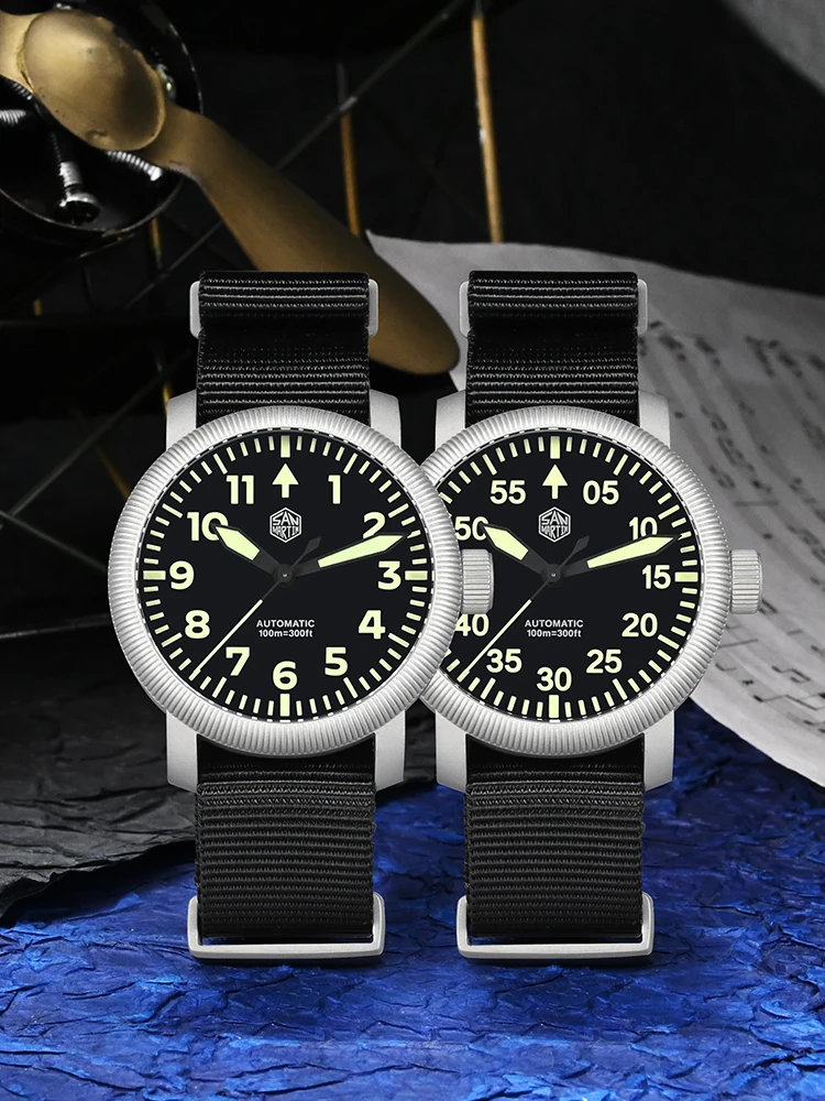 San Martin New 40mm Retro Pilot YN55 Automatic Mechanical Fashion Simple Style Men Wristwatch 100m Waterproof C3 Luminous SN0143