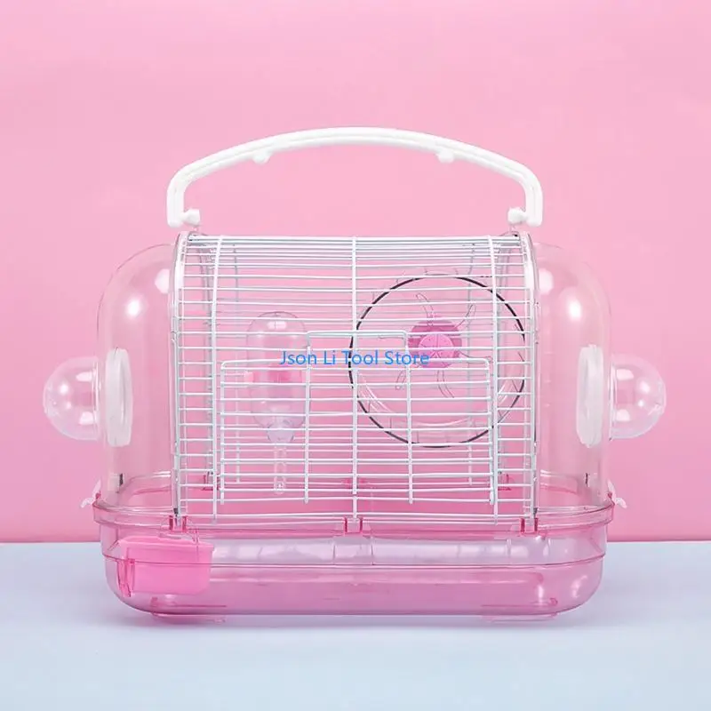 Y08D Hamster Travel for Carrier Portable Plastic Parrot Cage Transparent with Handle Outing for Case for Sugar Glider Golden