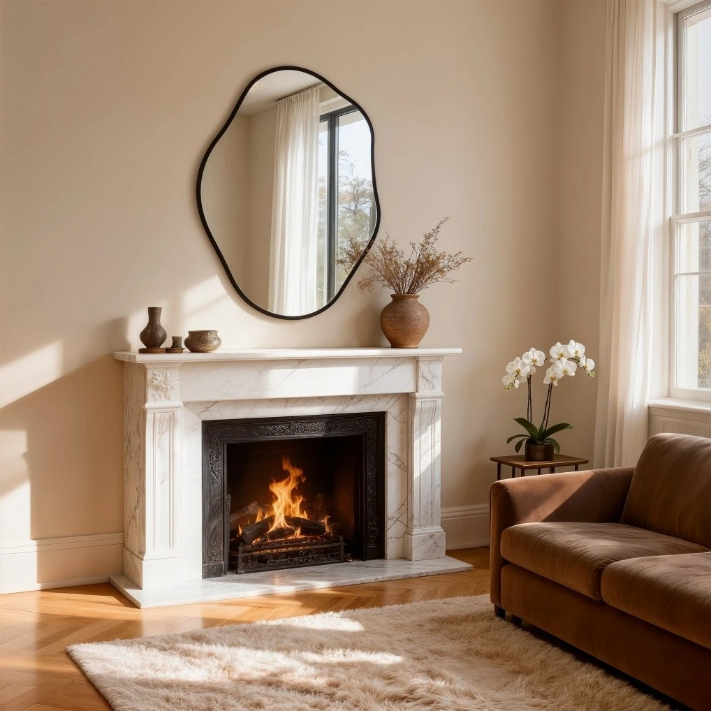 Asymmetrical Black Wall Mirror, Large Irregular Modern Wall Mounted Mirror with Aluminum Alloy Frame, Unique Freeform Decorative Art Mirror for Living Room, Bedroom, Entryway & Hallway