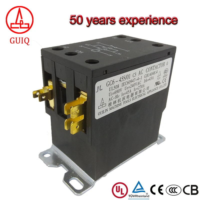 Contator AC de Alta Qualidade GC6-45S/01 C3 220V 45A Monofásico 1 Polo para Ar Condicionado e Refrigeração