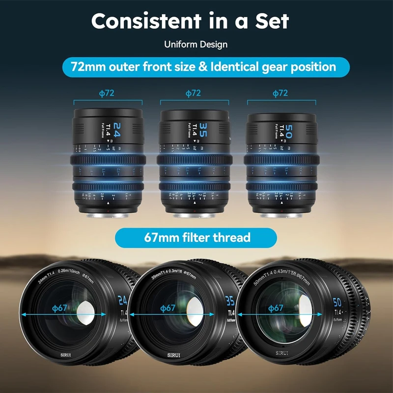 SIRUI VP-1 Vision Prime 1 T1.4 كامل الإطار Cine عدسة 24 مللي متر 35 مللي متر 50 مللي متر دليل التركيز سينما عدسة لسوني E نيكون Z كانون RF لايكا L
