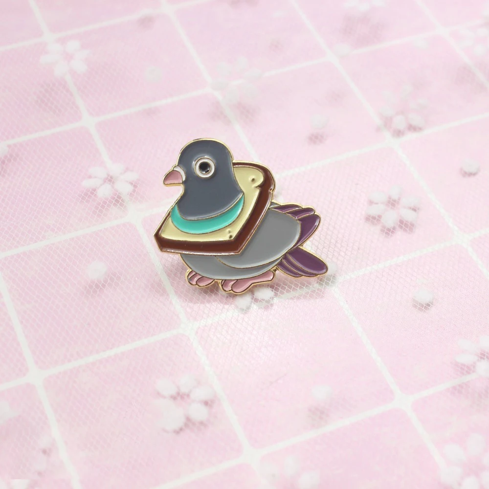 RNG Cute Bird Bread Metal Enamel Pin Wheat Delicious Slice Collar Fun Cartoon Animal Brooch Shirt Badge Bag Lapel Jewelry Gift