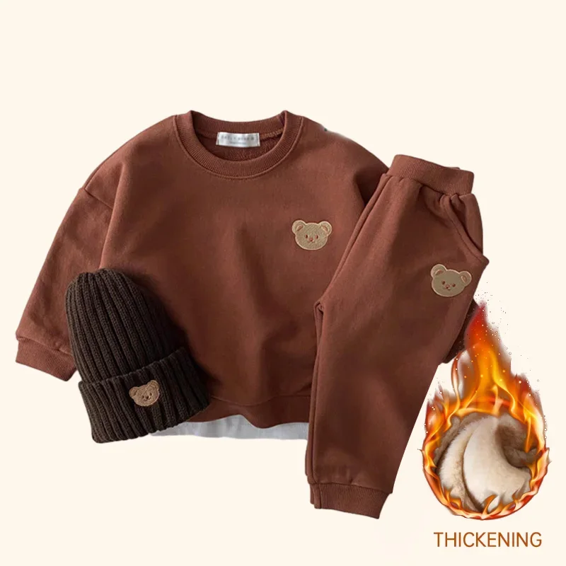 Conjuntos de ropa para bebé pequeño, sudadera con Oso de dibujos animados y pantalones, trajes de 2 piezas, trajes de otoño para niños, regalo de