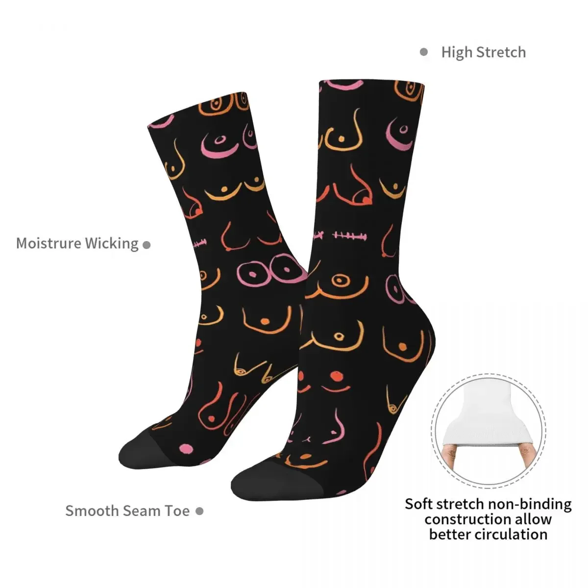 Neon Boobs Drawing Socks Harajuku High Quality Stockings All Season Long Socks Accessories for Man's Woman's Birthday Present