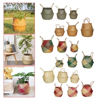 Handmade Seagrass Wickerwork Basket Foldable Woven Storage Pot Garden Flower Vase Hanging Container With Handle Rake Shovel Kit