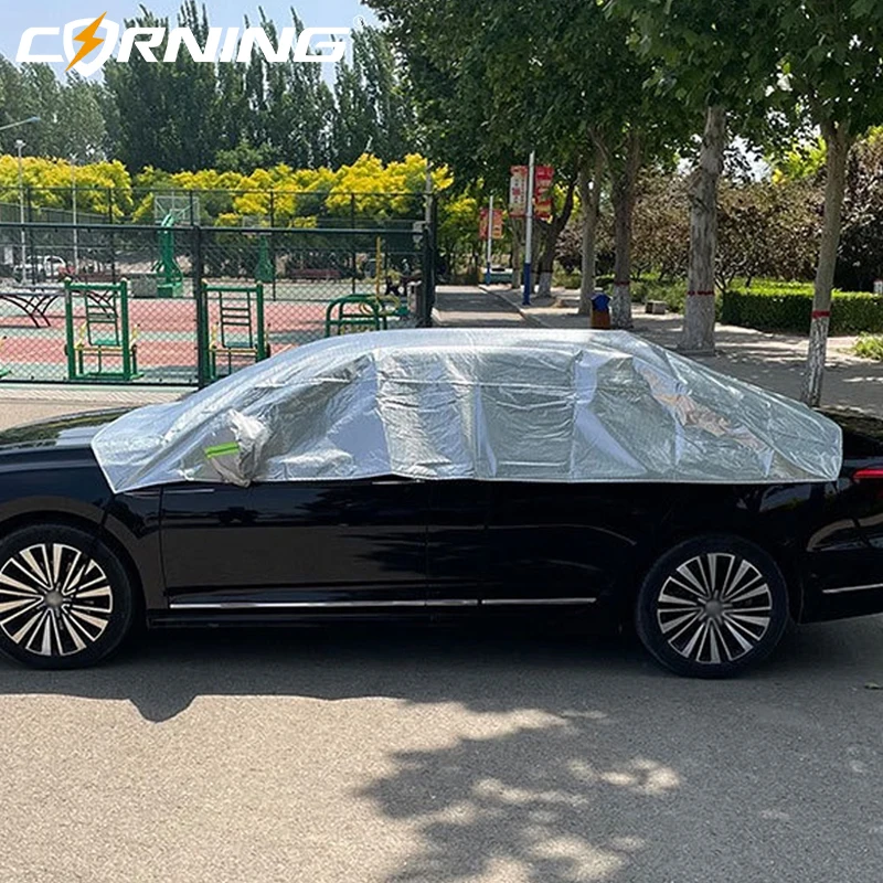 Universell Passende Sommer-Auto-Halbabdeckung Aluminiumfolie Windschutzscheiben-Sonnenschutz UV-Schutz Wärmeisolierung für Limousine SUV – Detail 4