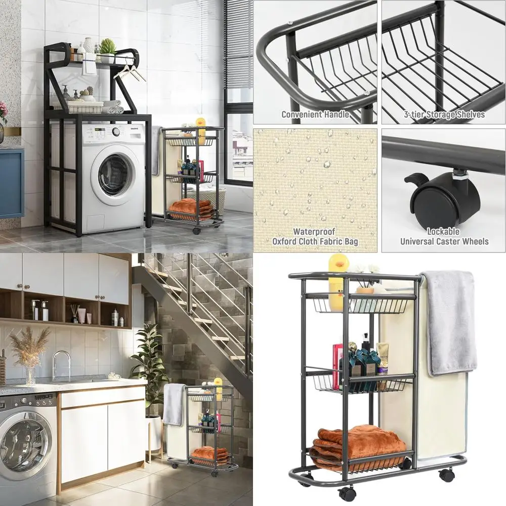 

3-Tier Heavy-Duty Rolling Laundry Cart with Wheels for Efficient Storage and Transport in Laundry Room, Bathroom, and Bedroom