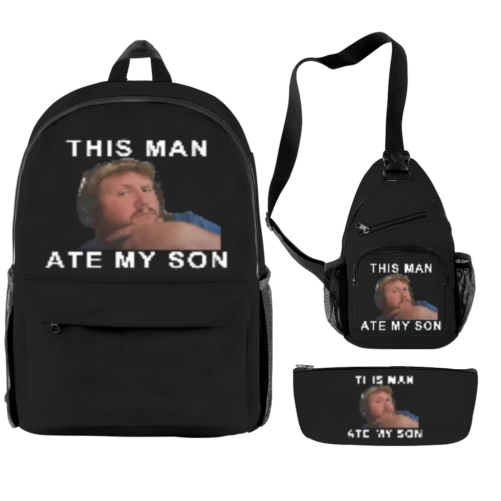 Caseoh This Man Ate My Son Backpack Three Piece Set Women Men Shoulders Bag Fashion Streetwear Travel Bags