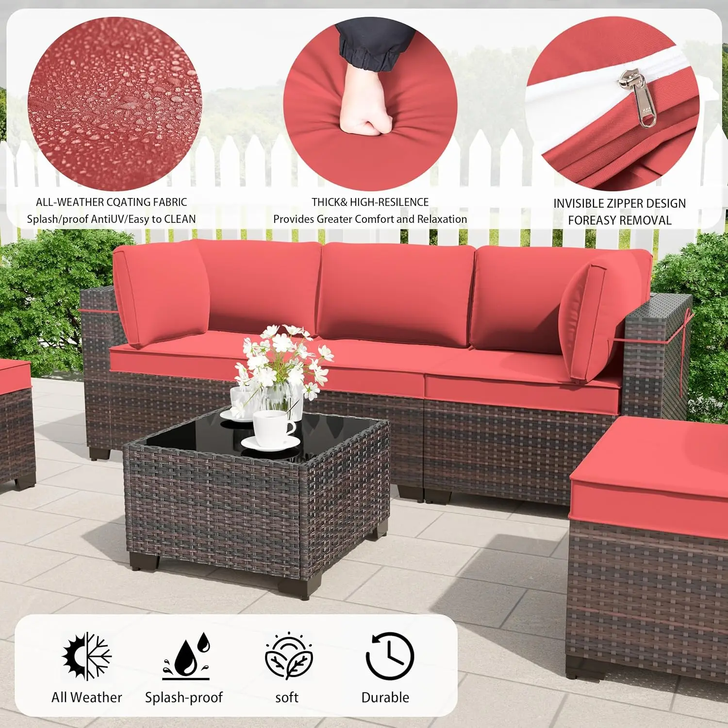 Outdoor Patio Furniture Set,  Outdoor Furniture All Weather Patio Sectional Sofa  Modular Conversation Sets