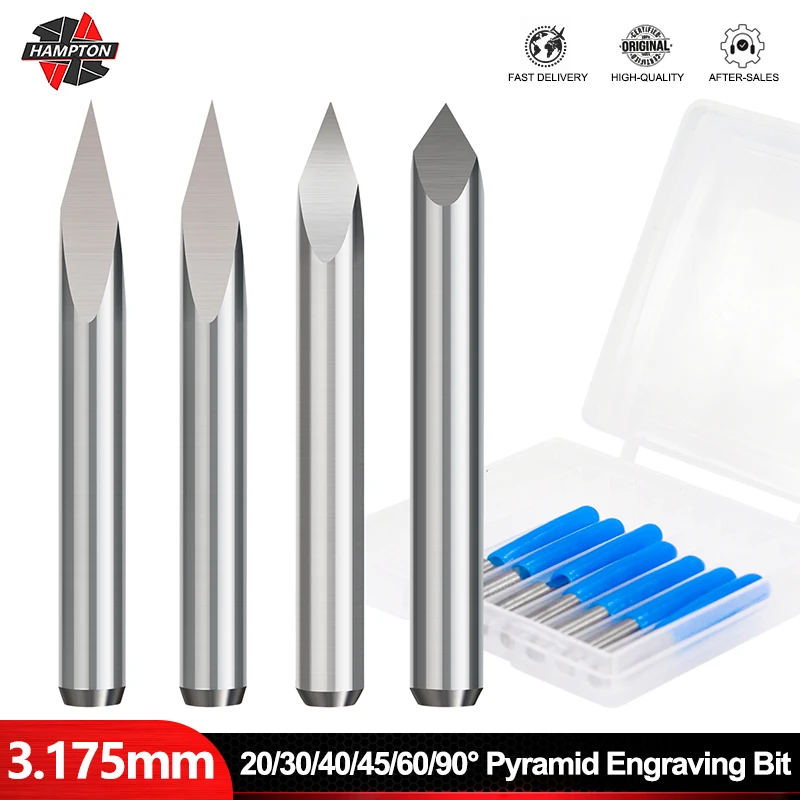 

Твердосплавная фреза с хвостовиком 3,175 мм, 3-гранные гравировальные биты в форме пирамиды, наконечник 20-90 градусов, 0,1/0,2/0,3 мм, фреза, деревообрабатывающие инструменты