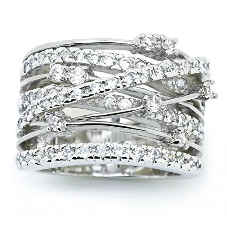 S925 Sterling Silver Ring Hot Sale New Arrival Sparkling Diamond Micro Pave Zircon Creative Women Cross Two Tone Finger Ring