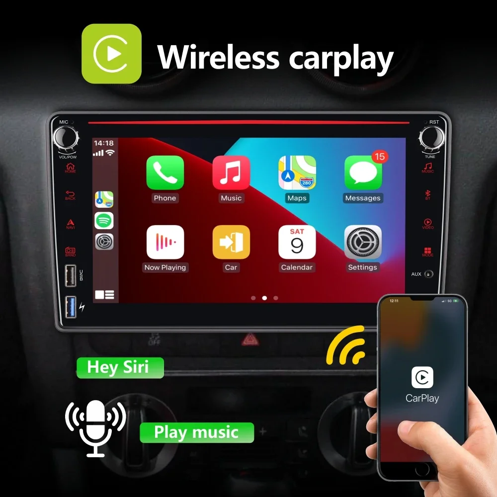 Car Radio with Wireless Carplay Android Auto for Audi A3 S3 RS3 2003-2012 with 8\