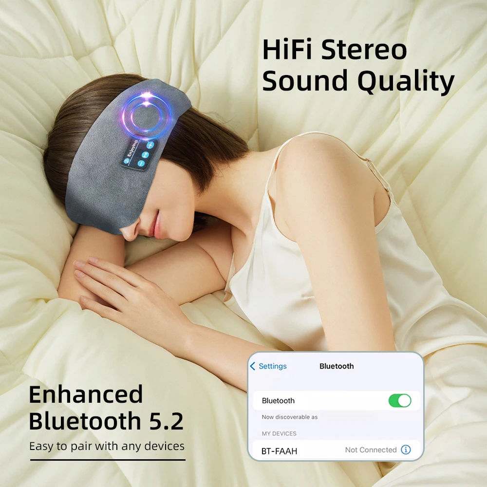 Yumuşak Bluetooth uyku maskesi rahat pamuk Bluetooth uyku kulaklıklar kadın kulaklık kablosuz Eyemask için seyahat eserdir