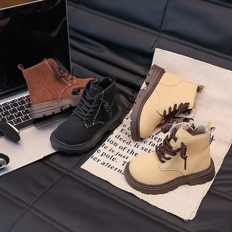 2025 Autumn New Children Short Boots Soft Bottom British Style Fashion Kids Ankle Boots Round Toes Girls Leather Boots Versatile