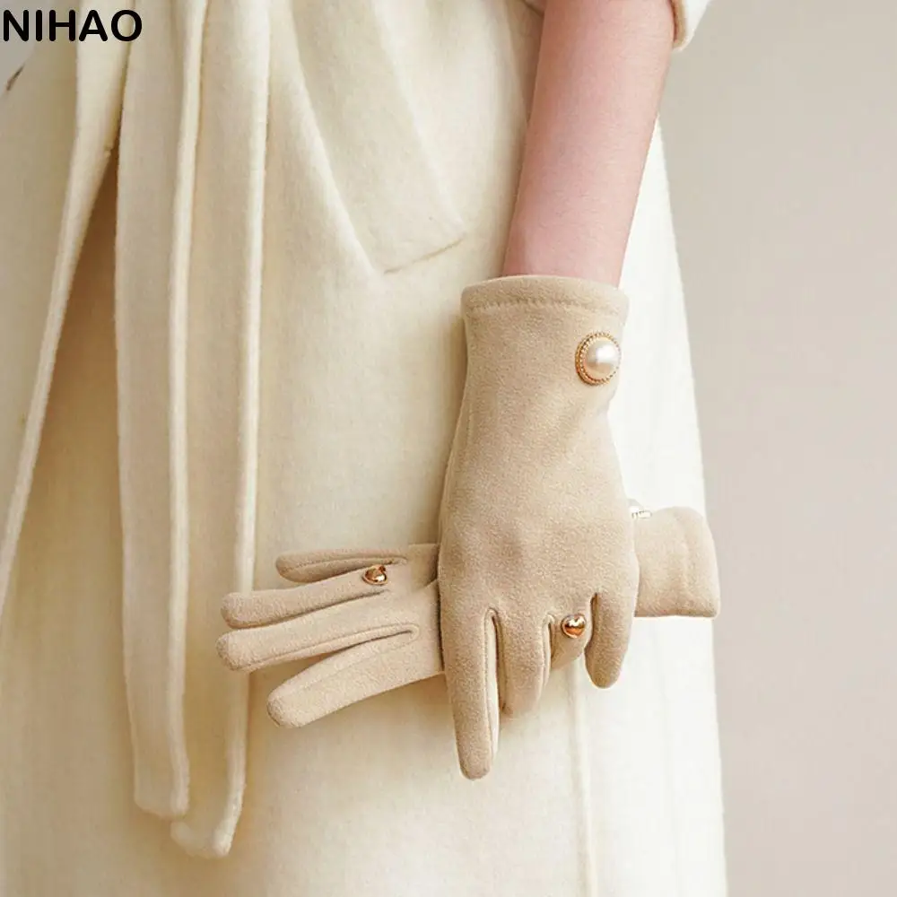 

All-Match Velvet Winter Cycling Gloves Heart Soft Women Mittens Solid Color Korean Style Plush Gloves Winter