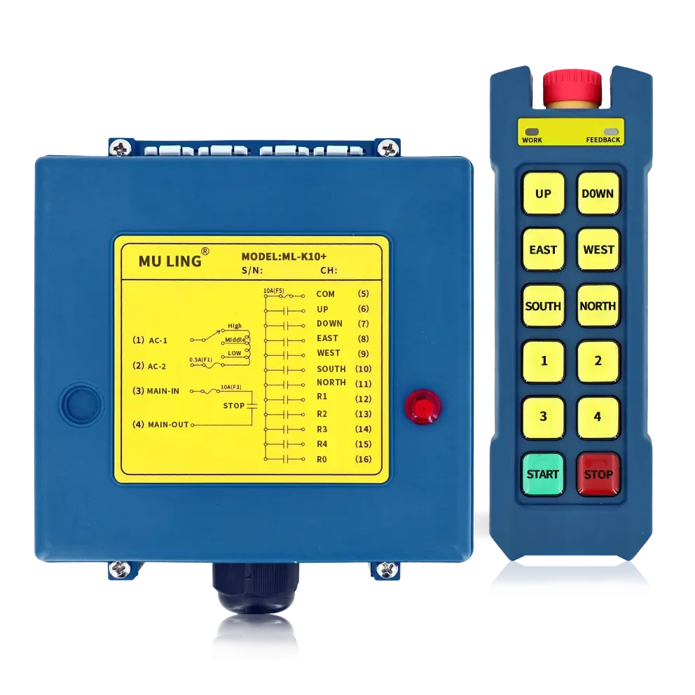 ML-K10+ Ip68 10-Key Bidirectional Signal Transmission Wireless Transmitter Receiver for Crane Radio Remote Control 12v Voltage
