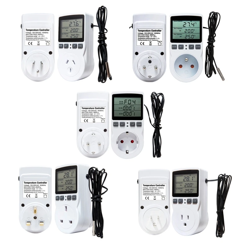 Digital Thermostat Outlet Plug Temperature Controller Socket Heating Cooling with Probe 110V~230V AC 50Hz/60Hz Durable