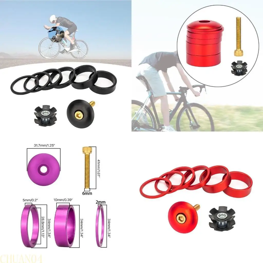 

A1A2 Bicycles Headset Spacer Aluminium Alloy Kits with Stem Top Cap, Long Bolts, Headset Star Nut Bike Front Fork Stem Spacer