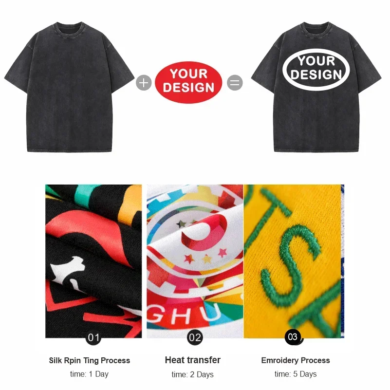 Men's 230G Pure Cotton Custom T-shirt with Hip-hop Street Team Logo, Loose Fit, High-temperature Printed Custom Top image 3