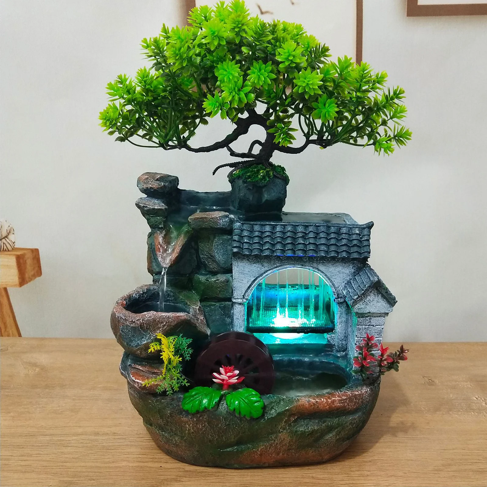 Tabletop Fountain Rockery Ornament  20*15*30 cm Nice Desktop Decoration With LED And Pump 120V 60Hz