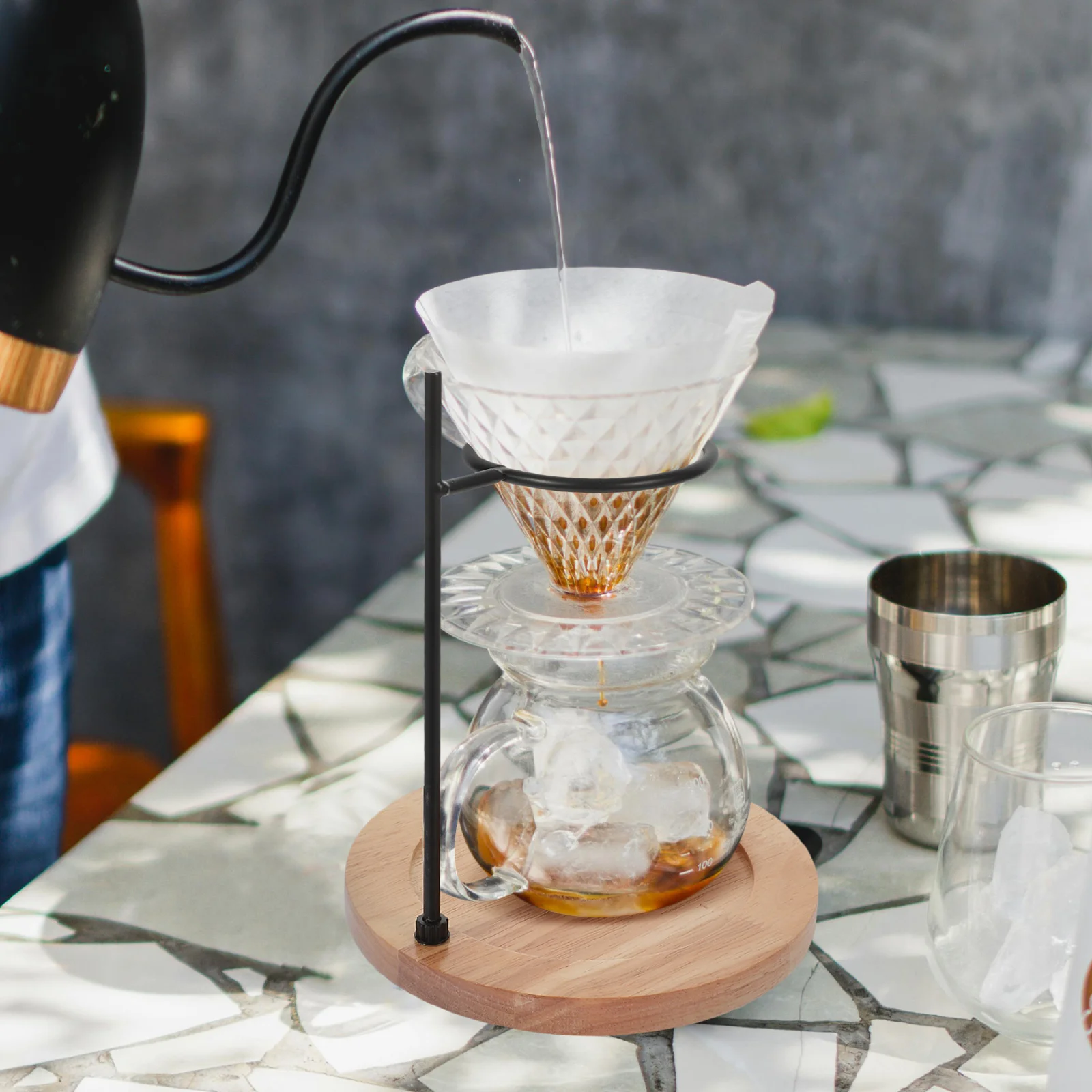 

1pc Dripper Stand Hand Coffee Filter Holder Wood Base Reusable Metal Coffee Filter Rack For Brewing Station Bar Accessory