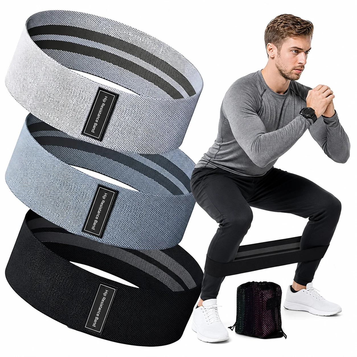 1/3 Stück elastisches Widerstandsband für Beine und Hüfte, Training, Yoga, Kniebeugen, elastisches Band, Latex, rutschfest, Fitnessstudio-Zubehör, mit Aufbewahrungstasche