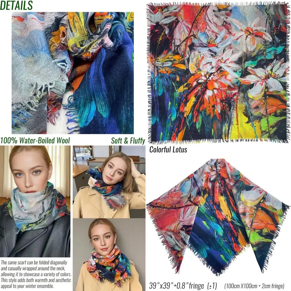 

Women's 39x39 Premium Pashmina Scarf - 100% Boiled Wool, Artistic Oil Paintings, Ideal Winter Wrap & Art Lover's Gift