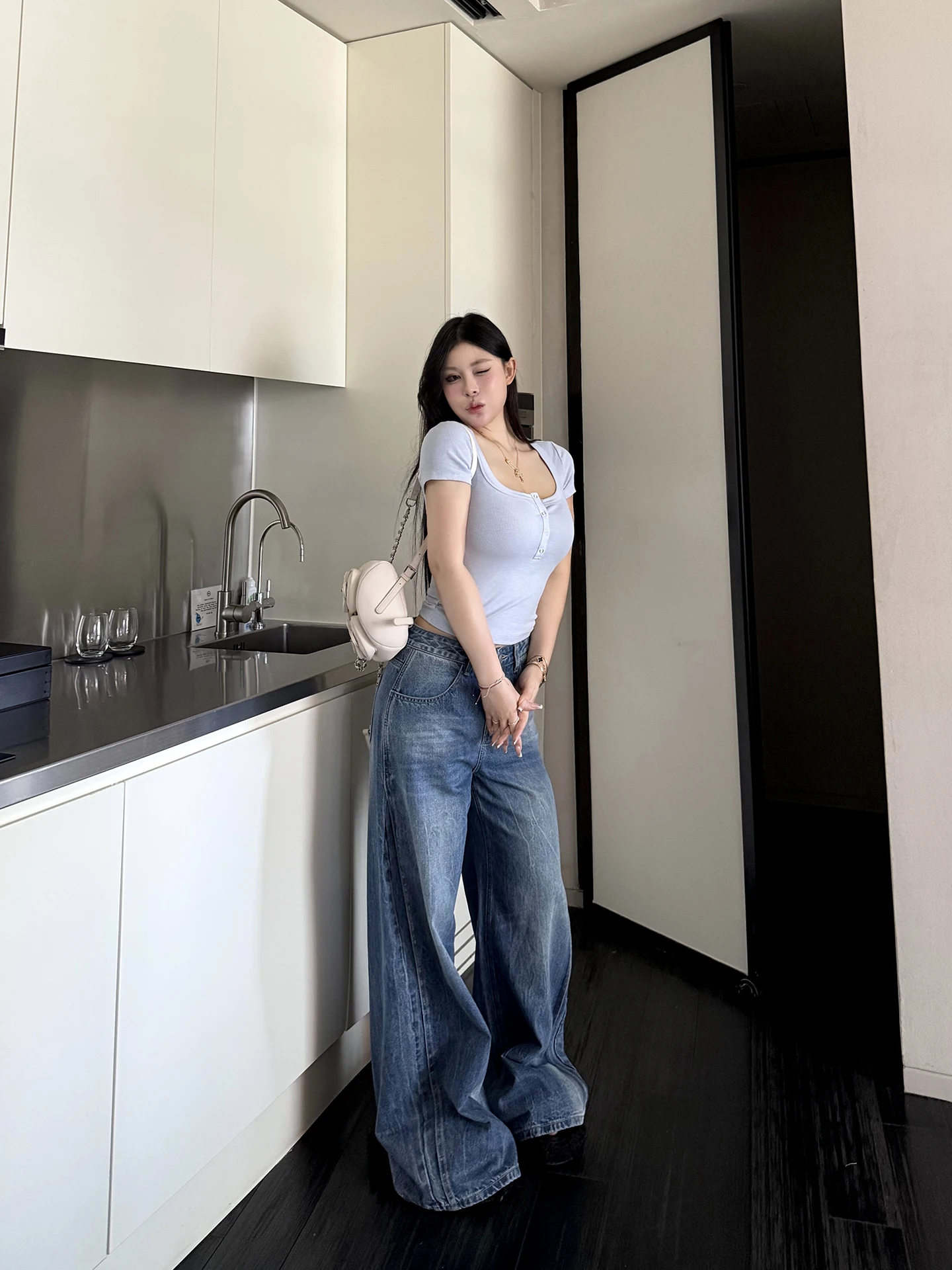 

Loose Straight Leg Jeans Women's plus Size Summer Casual Lazy Sle Loose Fit High Waist Cotton Zipper High Waist Jeans