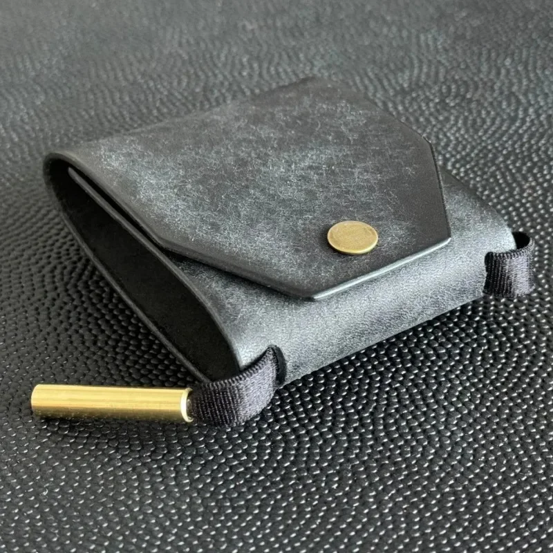 Genuine Leather Cash Storage Pouch Magnetic Snap Ring Wallet, Portable Bill Holding Packet for Daily Outdoor Trip Business Carry