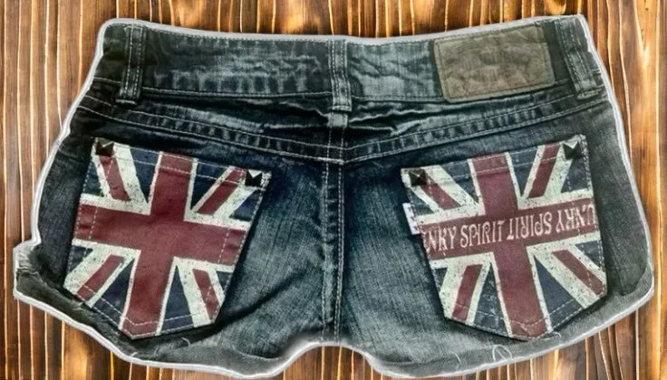 

Hot Girl Sexy Washed Denim Shorts Britain Fashion Brand Women Rider Motorcycle Hot melt Printing Shorts Low Waist Mini Skirts