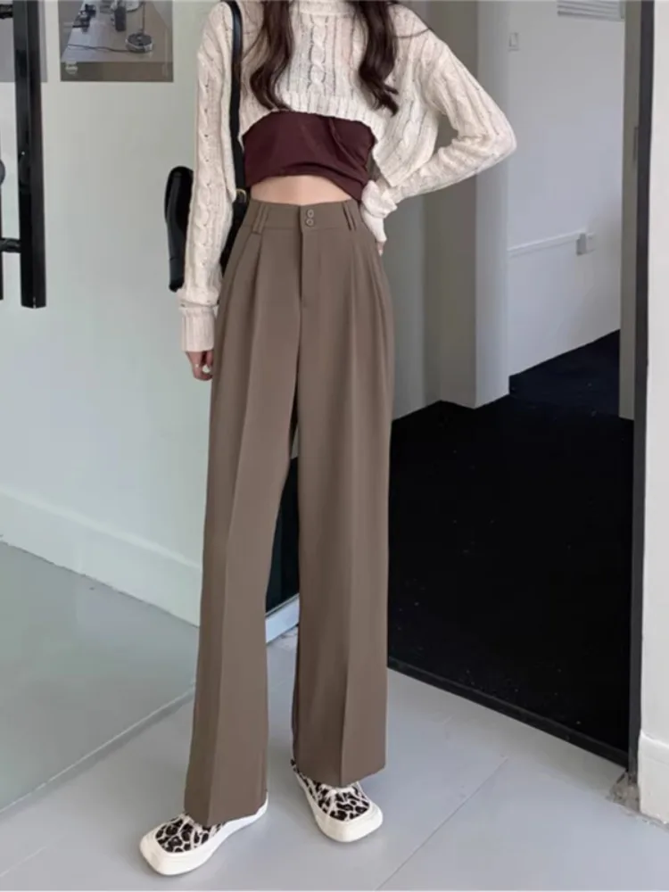 Solid Color Suit Pants, Women's Summer 2024 New Long Pants, High Waisted Wide Leg Casual Pants