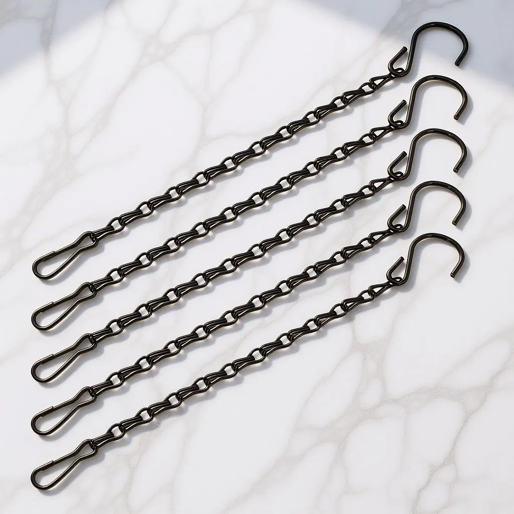 5Pcs Black Double Hook Chain Hanging Chains for Bird Feeders Planters Flower Pots Iron Chain Ceiling Wall Fence Hanging Basket view 6