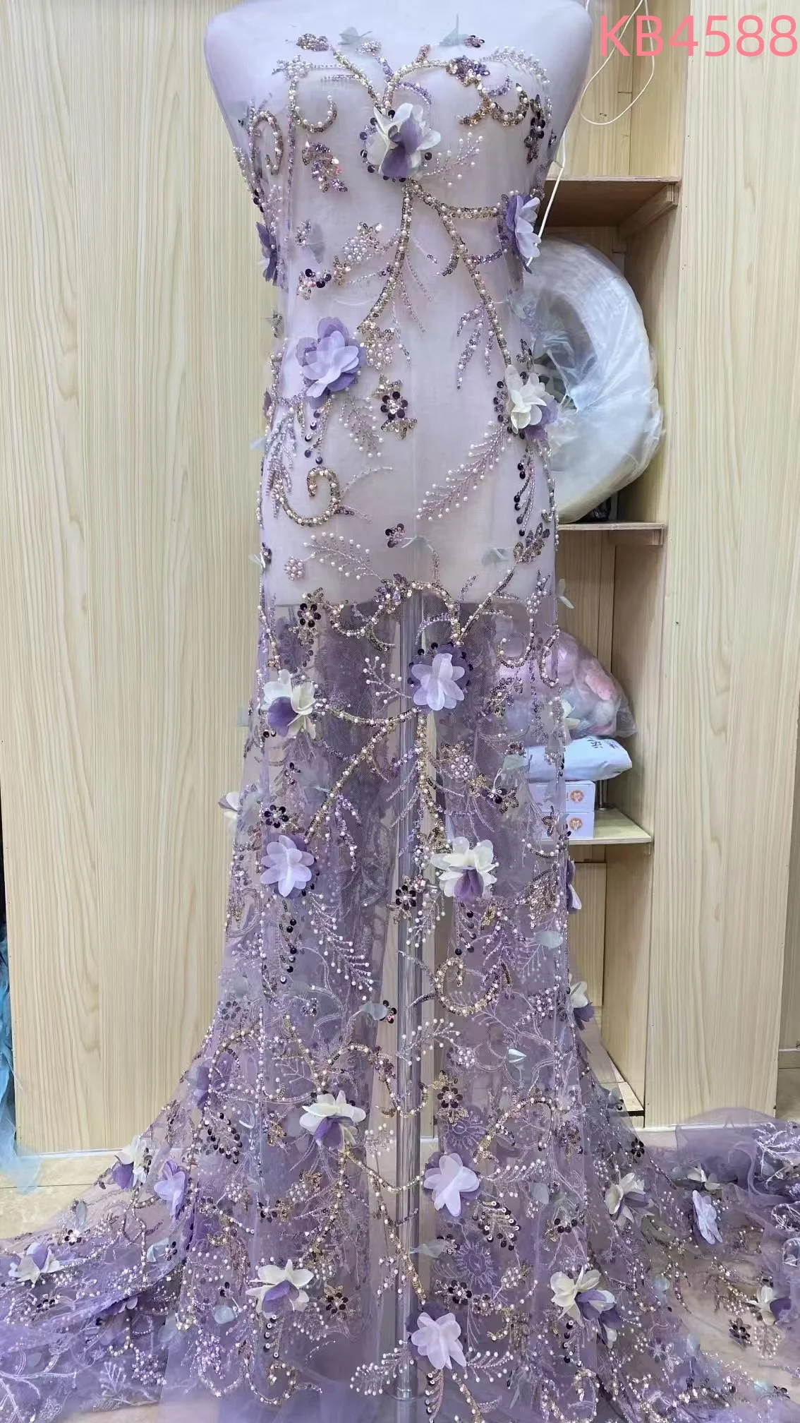 

African 3D Lace Fabric 5 Yards 2025 High Quality Groom Embroidered French Nigerian Sequins Lace Fabric For Wedding Dress KB4588