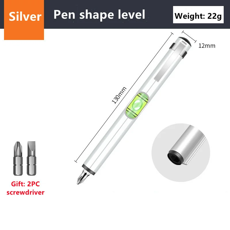 Multipurpose Pen Shape Spirit Level Bubble Mini Pocket Portable Ruler Aluminum Alloy With Tool Bit for Diy Measuring Furniture