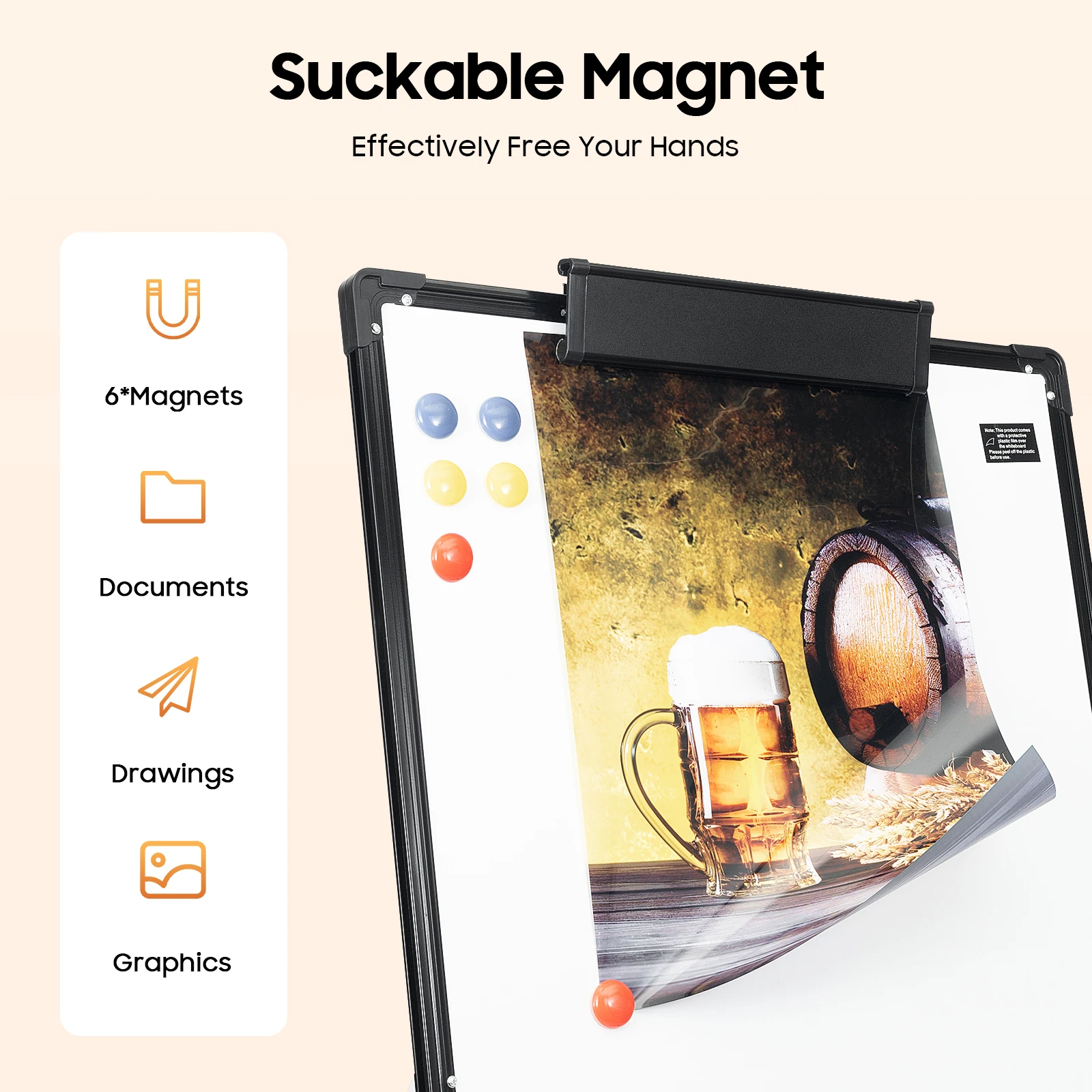 حامل سبورة بيضاء مغناطيسي 91 × 61 سم، لوح مسح جاف محمول أسود قابل للتعديل للمكتب المدرسي والمنزل #4