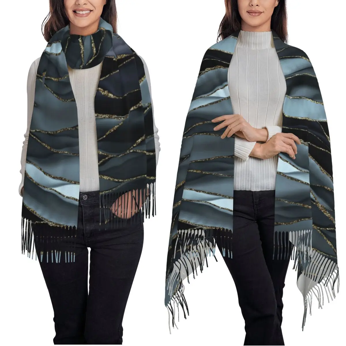 

Hues Marble Agate Geometric Modern Scarf Tassel Scarves for Women Soft Warm Shawls and Wraps Large Fall Winter Shawl Wrap