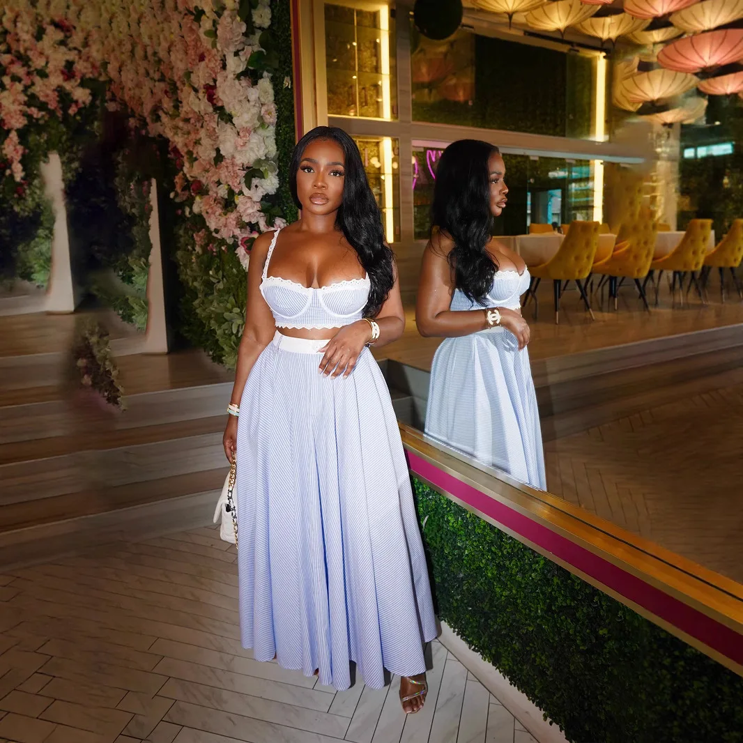 Tres hermanas Primavera Verano moda Sexy fiesta de vacaciones club nocturno mujer ropa camisola de encaje chaleco Color sólido conjunto de dos piezas