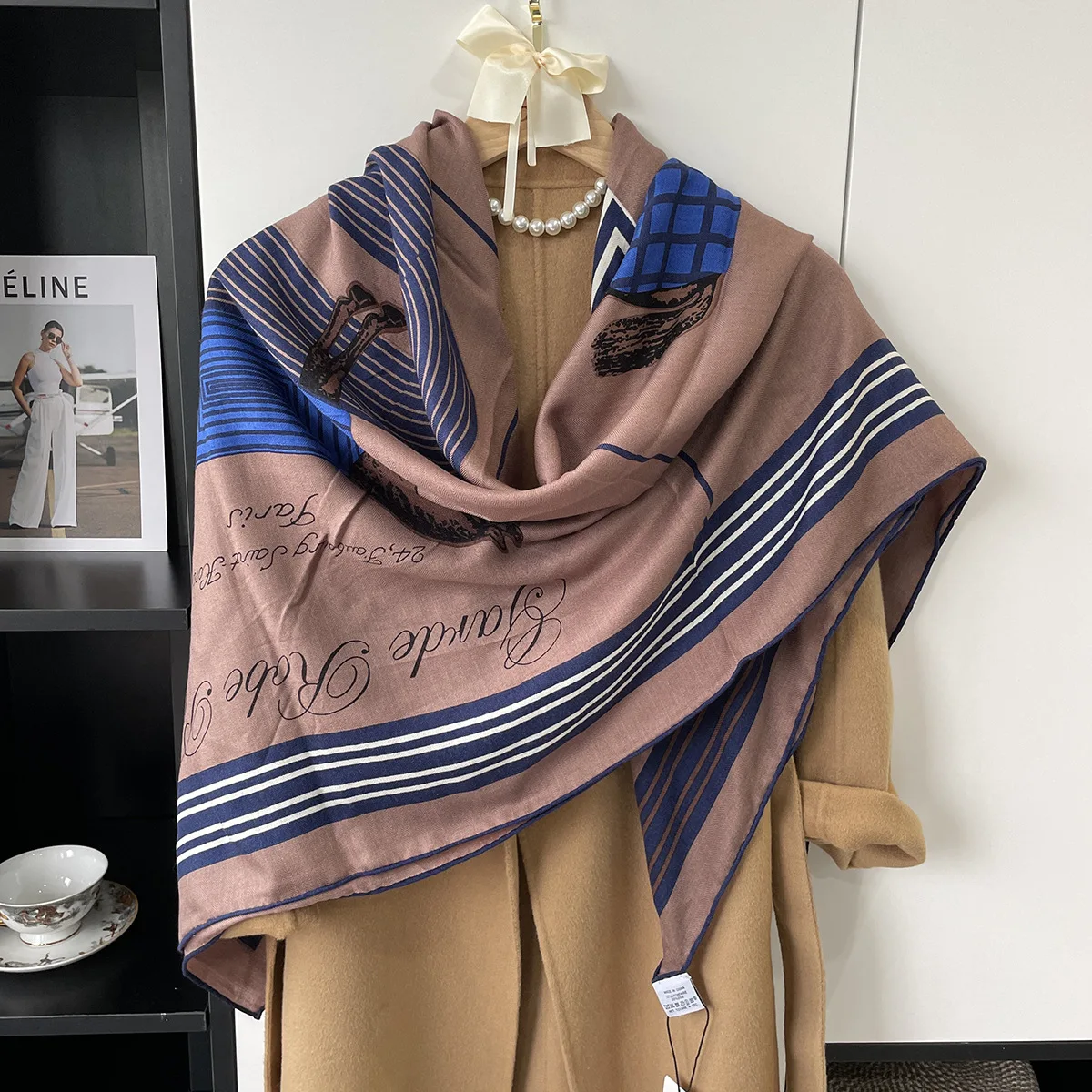 Brown Color Cashmere Silk Scarf Designer Herm Hand Rolled Edges Shawls Hijabs Winter Accessories Keep Warm Pashmina Stole 140