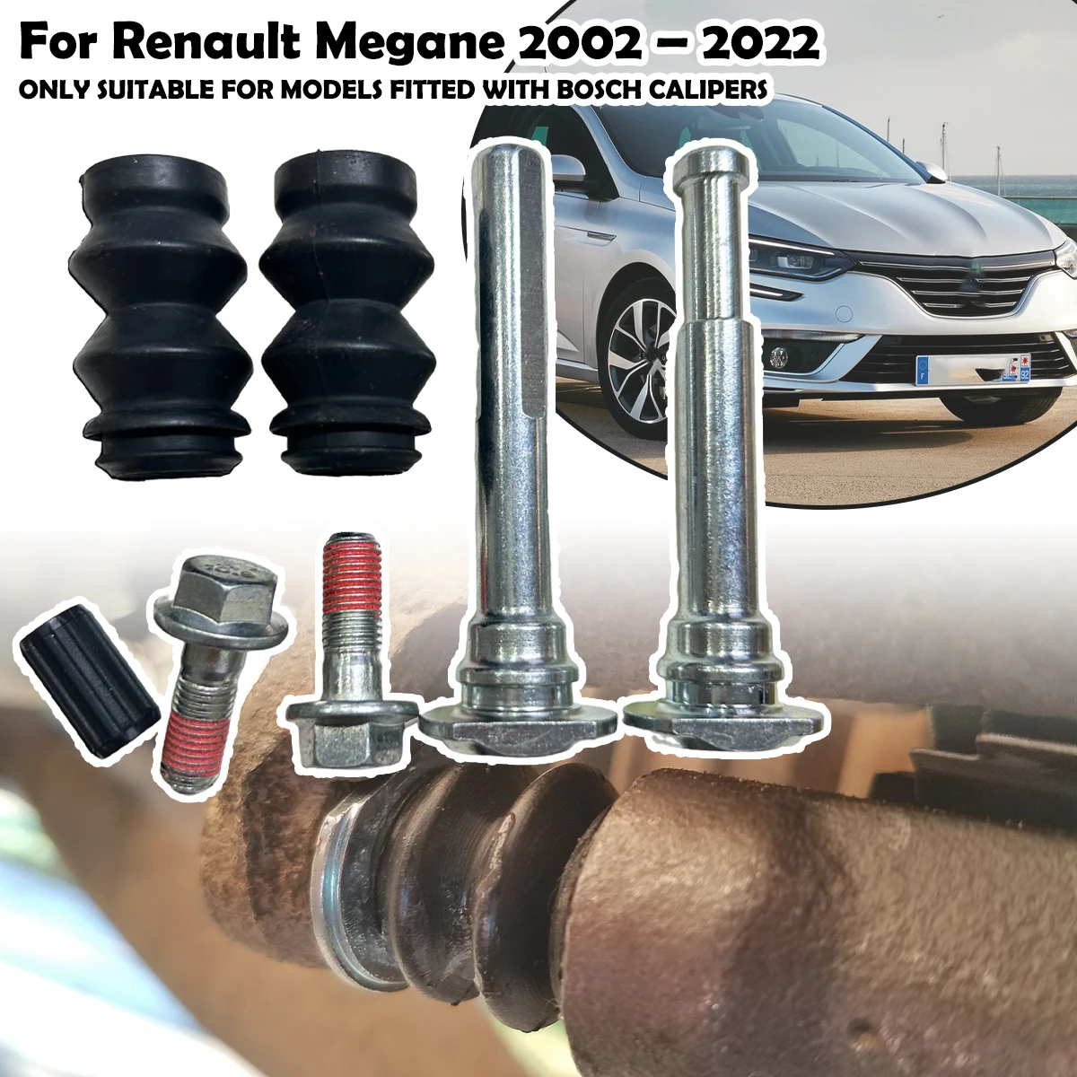 

For Renault Megane 2002 2003- 2022 Front Brake Caliper Slider Guide Pins Bolt Kit Left Right Disc Housing Bellows Sleeve Bushing