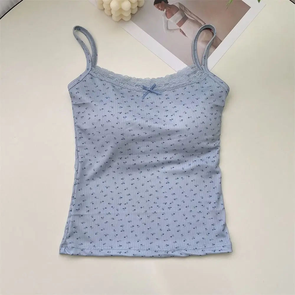 2024 Floral Tops Lace Flower Print Camis Slim Y2K Floral Tank Tops One Size Elegant Short Tank Tops Spring
