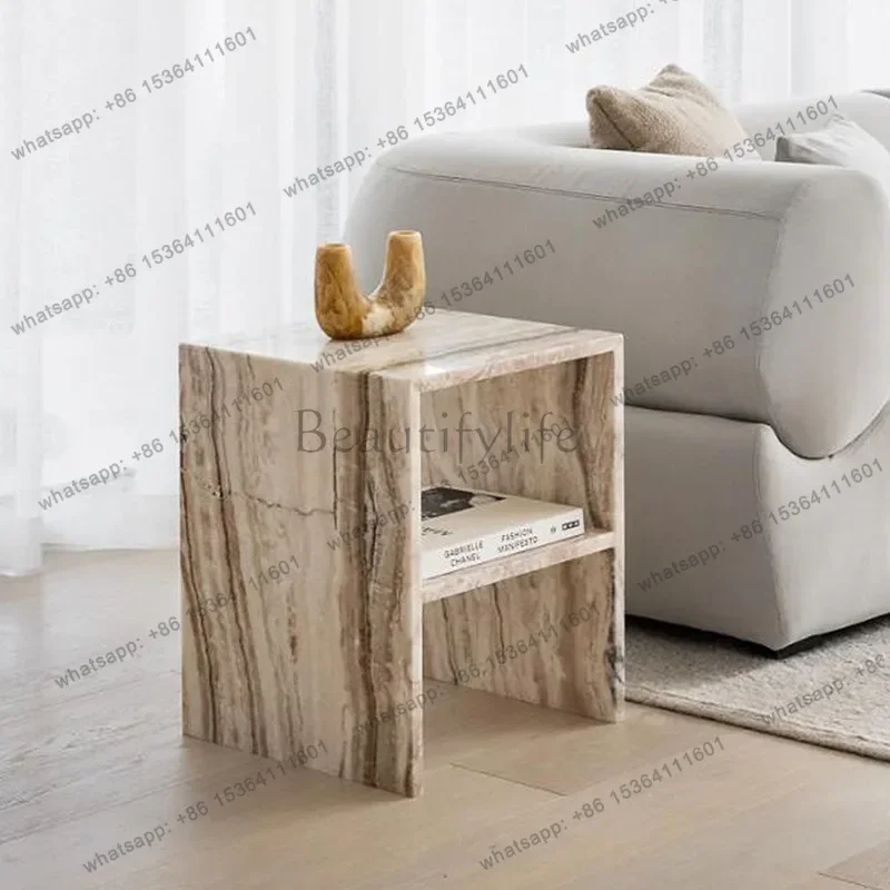 D25Wabi Sandy Wind Natural Marble Sofa Side Several Household Bedrooms Bedside Tables