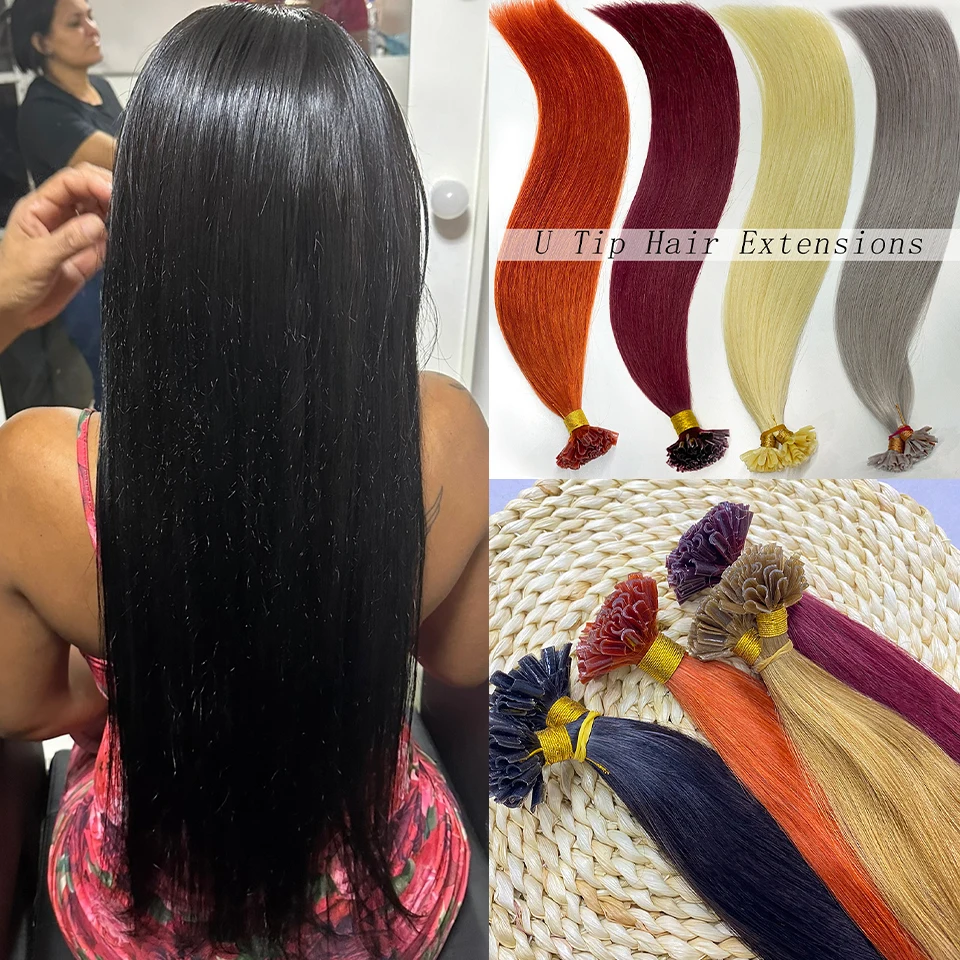 

Прямые кератиновые ногти с U-образным кончиком, человеческие волосы Fusion, 100% натуральные предварительно скрепленные капсулы для наращивания волос Remy, машинное наращивание волос