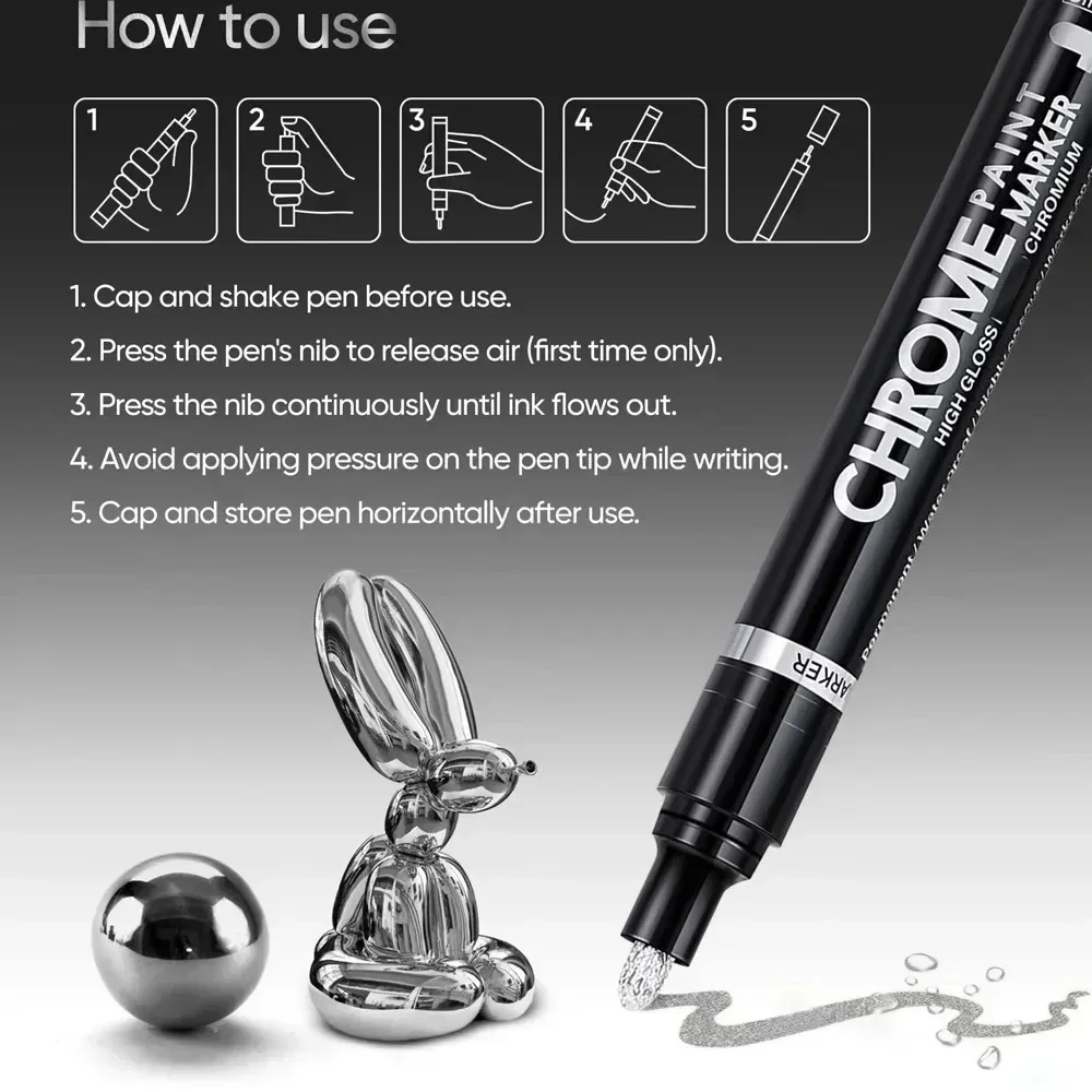 1-12 Stück Chrom-Spiegelmarker-Set Wasserfeste DIY Reflektierende Farbstifte Gold Silber Marker Modellmalerei Kunstmarker Zubehör – Detail 1