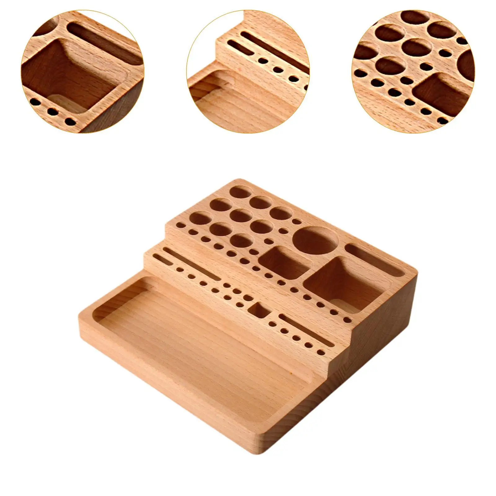Desk Organizer Office Accessories Creative Wood with Slots Holes Storage Box