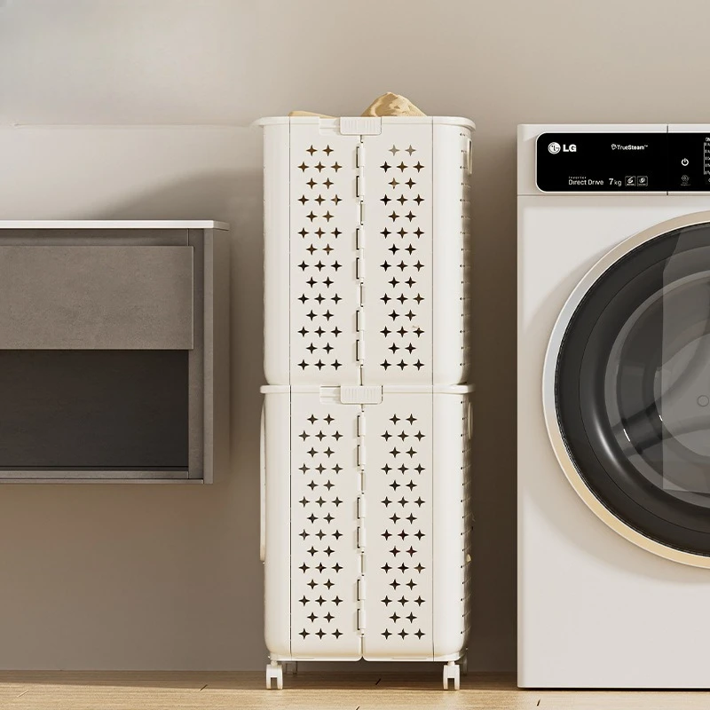 سلة الملابس القذرة المنزلية القابلة للطي، سلة غسيل متعددة الطبقات قابلة للتكديس، سلة تخزين ذات سعة كبيرة #3