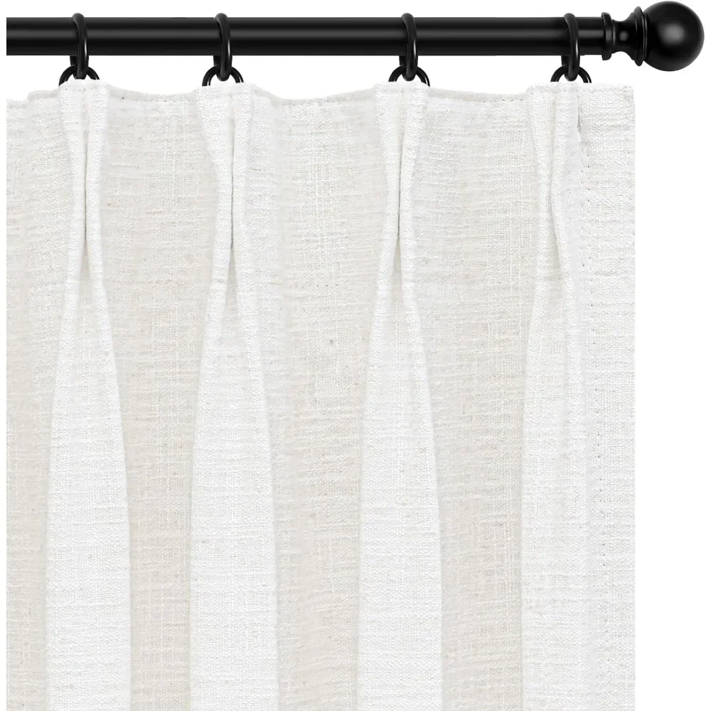 

100% Blackout Curtains for Bedroom, Pinch Pleated Linen Blackout Curtains 96 Inch Length 2 Panels Set, W40 x L96,Beige White